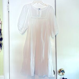 NWT white puff sleeve tie neck eyelet mini swing dress